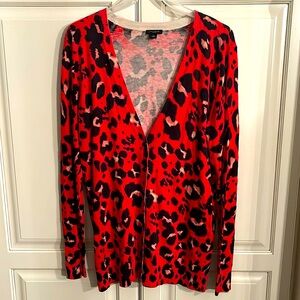 Ann Taylor Red and Black Leopard Print Cardigan